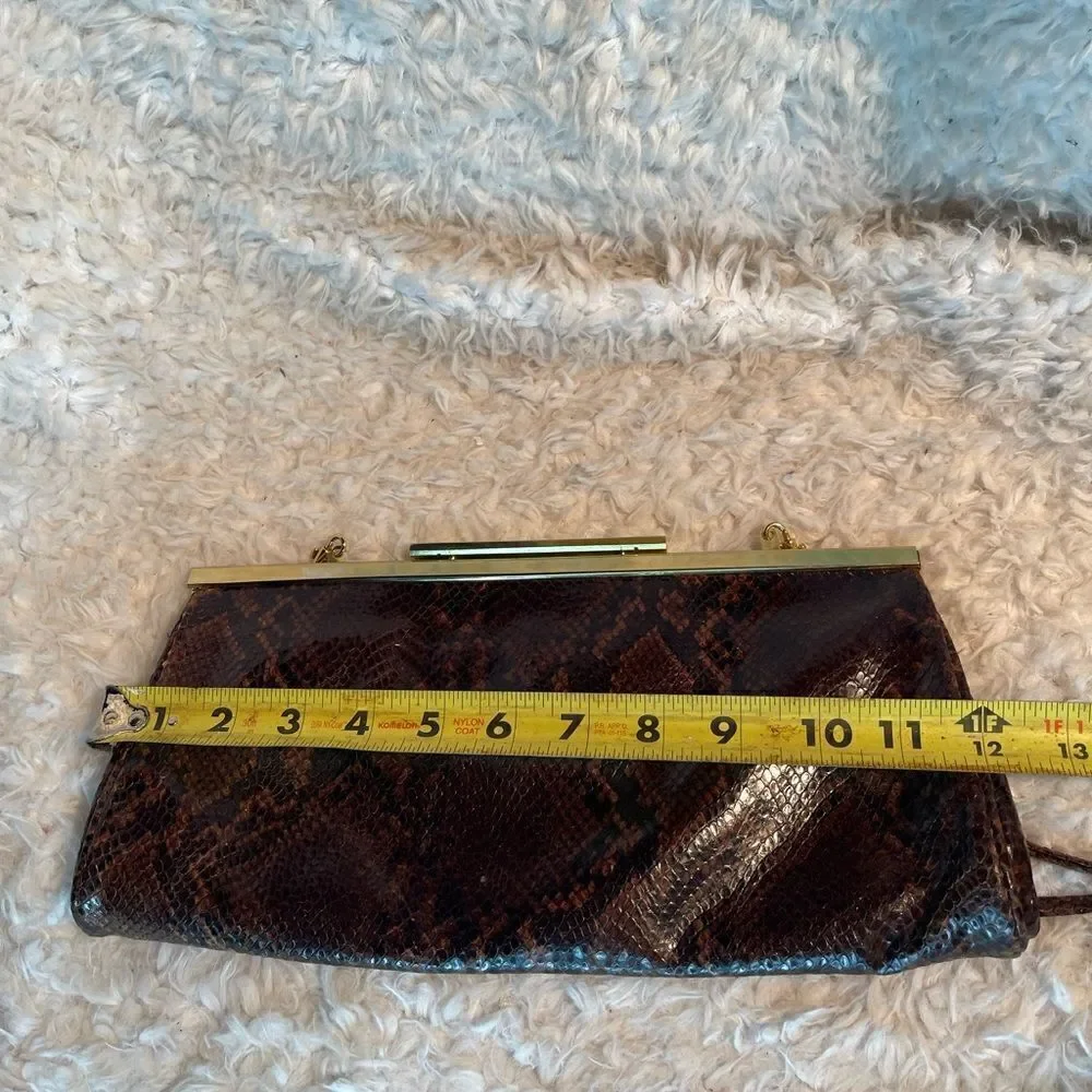 Vintage Tanner made in Italy leather shades of Brown snake skin prints clutch